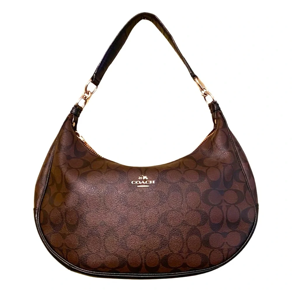 Coach Harley East West Hobo Shoulder Bag Signature Black Brown Gold F38267 - Picture 1 of 16